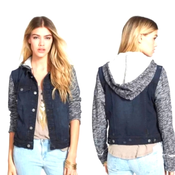 Free People Denim Jacket with Gray Sleeves - Picture 1 of 7